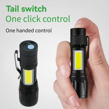 Mini LED Flashlight COB+XPE Portable Torch USB Charging Small Torch Zoomable Focus Lights Tactical Flashlights with Pen Clip
