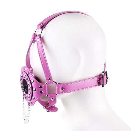 Fetish Head Harness with Mouth Gag & Removable Cover Drool Gag BDSM Slave Bondage Gear Adult Sex Toy for Role Play Games Tool