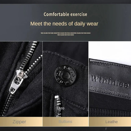 2026 Brand Brushed Jeans Winter Jeans Men Slim Fit Stretch Thick Velvet Pants Warm Jeans Casual Fleece Trousers Male