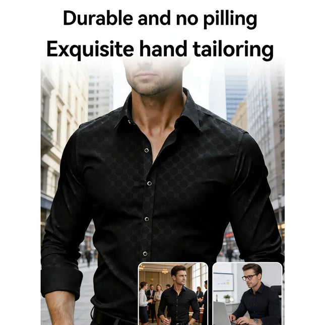 FGKKS Men Black Shirt Brand New Luxury Elegant Fashion Long Sleeve Smart Casual Western Elastic Male Business Dress Shirts