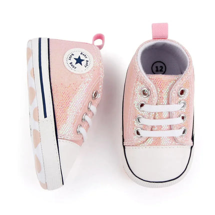 2024 Newborn Sequined Canvas Baby Sneakers Casual Baby Boys Girls Toddler Multi-Color Soft Sole Non-slip Walking Shoes