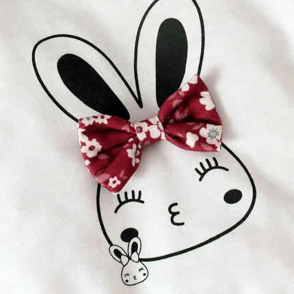 Spring And Autumn Baby Girl Rabbit Print Bow Front Pullover & Floral Print Pants & Headband