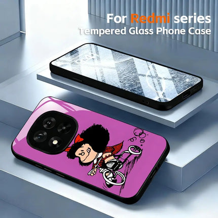 Cute girl Mafalda Comic Design  Phone Case Tempered Glass Case For Redmi Note11 12 13 14Pro Plus S 5G 14C A3