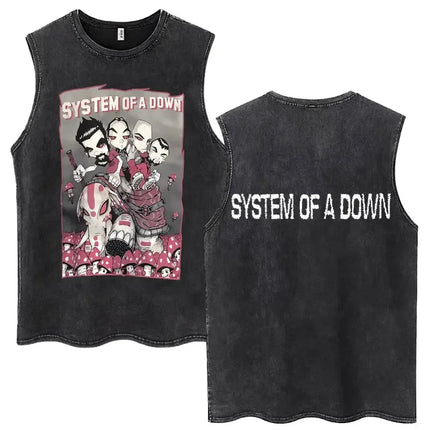 Washed Rock Band System of A Down Mezmerize Tank Tops Men's Retro Hip Hop Gothic Sleeveless T-shirt Oversized Cotton Vests Gifts