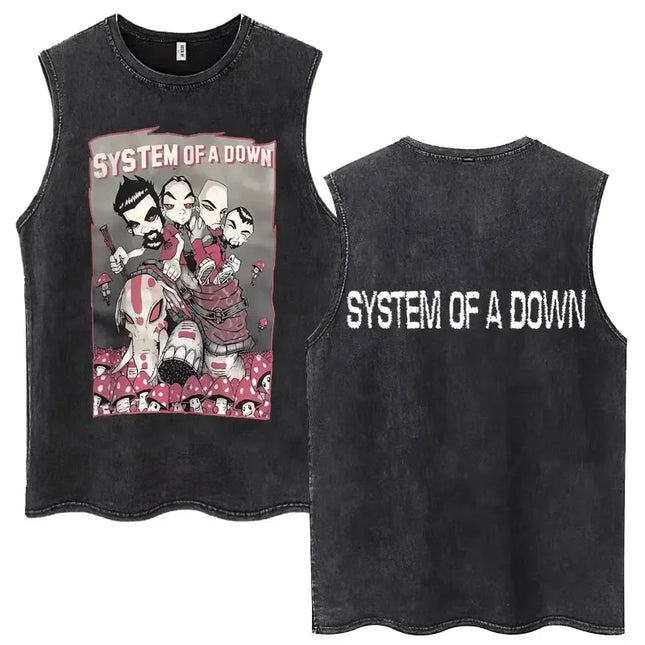 Washed Rock Band System of A Down Mezmerize Tank Tops Men's Retro Hip Hop Gothic Sleeveless T-shirt Oversized Cotton Vests Gifts