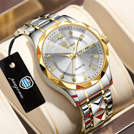 PAAZOMU Men's Wristwatch Top Brand Luxury Waterproof Luminous Date Week Men's Watches Stainless Steel Quartz Men's Watch Male reloj