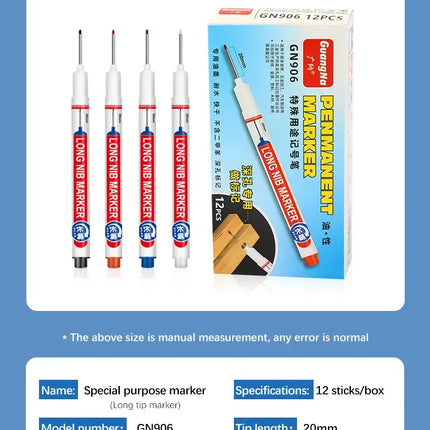 4Pcs/Set 20mm Deep Hole Long Nib Head Markers For Metal Perforating Pen Waterproof Bathroom Woodworking Decoration Multi-Purpose