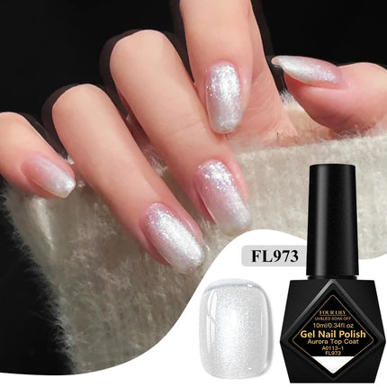 8ml Aurora Glitter Top Coat Gel Nail Polish Pearl Effect Semi Permanent Soak Off UV Gel LED Nail Art Varnish Nail Supplies DIY