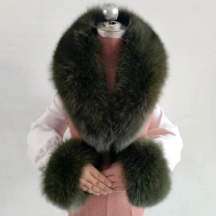 Winter Natural Fox Fur Scarf And Cuff Set Women Jacket Fur Collar Authentic Neck Warm Scarves Luxury Fluffy Fox Fur Shawl