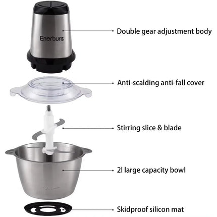 2L Domestic Meat Mincer Electric Fully Automatic, Stainless Steel, Multi-Functional Kitchen Appliance with Anti-Overflow Feature