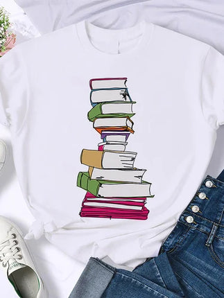 Coffee Books Brown books American retro T-shirt woman round neck half sleeve T-shirt printed T-shirt top woman oversized