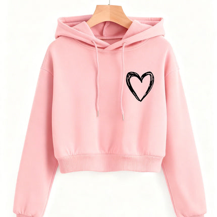 Fashion Love Heart Letter Print Autumn Winter Cropped Sweatshirt Crop Top Hoodie Y2k Sweatshirts Gothic Casual Style Clothes