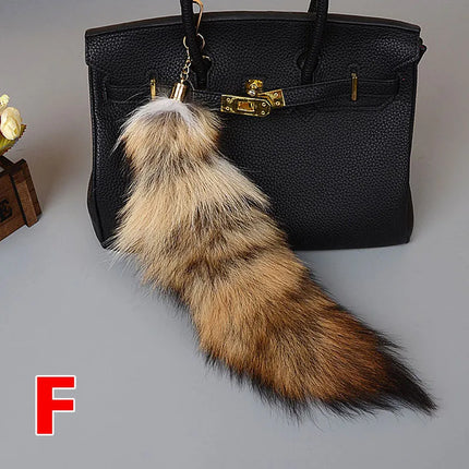 40cm Large Fox Tail Keychain Soft Fluffy Fur Pom Pom Key Chain for Women Handbag Pendant Fashion Plush Animal Tail Keyring
