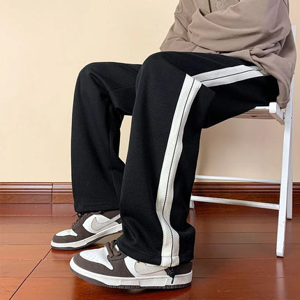 Men's Striped Straight Leg Sweatpants Spring Autumn 2026 New Design Drawstring Casual Sports Joggers for Daily Wear