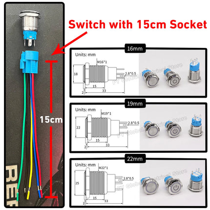 16/19/22mm Custom Metal Push Button Switch with Wire Car pattern DIY Waterproof Latching Momentary 12V 220V 5V Boat Logo Switch