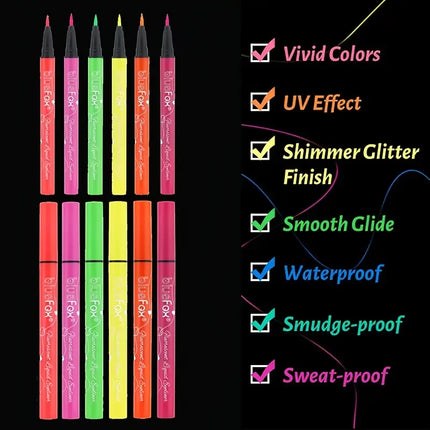 6pcs Glow in the Dark Face,Body Paint Set,Shimmer Liquid Eyeliner, Neon Fluorescent Makeup Sticks for Halloween,Music Festivals