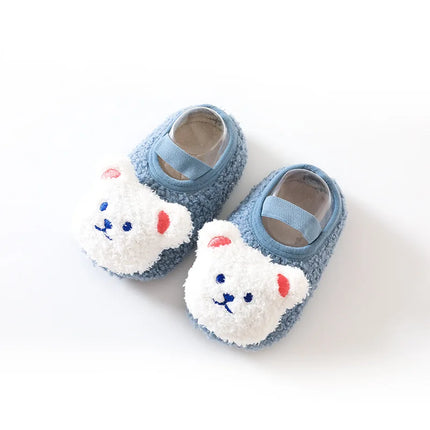 Cartoon Bear Baby Shoes Winter Thick Warm Newborn Shoes Non-slip Soled Soft Plush Toddler Kids Boy Girls Infant First Walkers