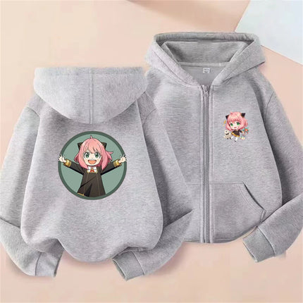 Anime Spy X Family Children Hoodie Tops Girl Boy Sweatshirt Kid 3-12 Year Zipper Coat Casual Sweatshirts black autumn Clothes