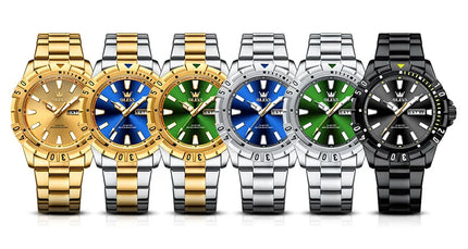OLEVS Men's Watches Luxury Diving Series Stainless Steel Waterproof Luminous Dual Calendar Fashion Quartz Wristwatch for Men