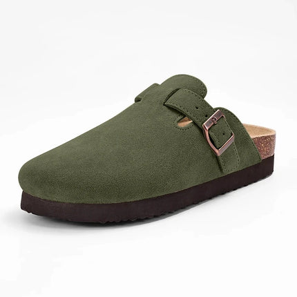 Litfun Suede Cork Clogs For Women Men Genuine Summer Clogs with Arch Support Cork Leather House Mules Shoes Thick Beach Sandals