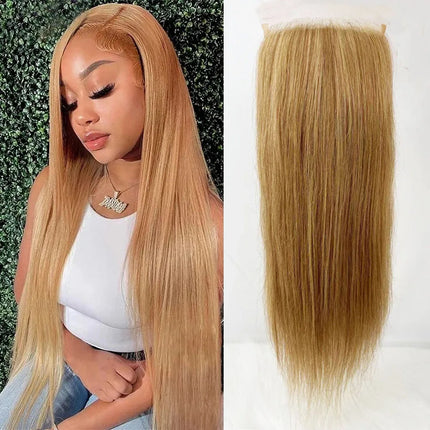 Golden Blonde #27 Silk Base Lace Closure Wig with Baby Hair Virgin European Human Hair Toppers for Women