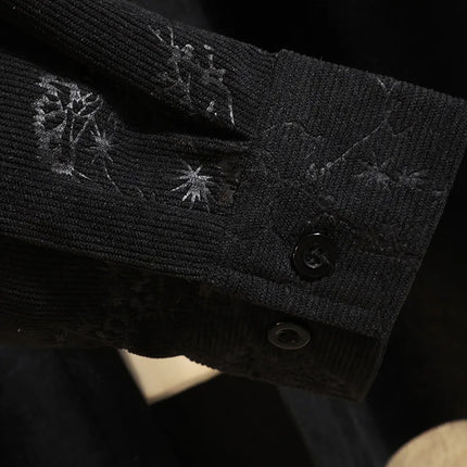 Melard Men's Black Long-Sleeve Shirt, Printed Corduroy Shirts, Business-Casual Top. 2026 New