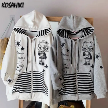 Japanese Y2k Hoodies Jackets Women Clothes Polka Dot Cat Print Sweatshirts 2025 Ropa Mujer Casual Chic Hooded Cute Hoodie Tops