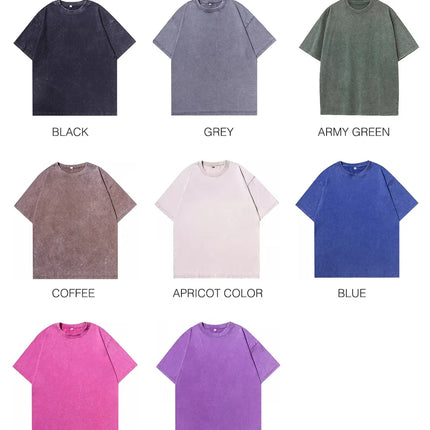 American Style Retro Heavyweight Solid Color Short Sleeved T-shirt Men Women Summer Street Trendy Washed Old Oversized Clothes