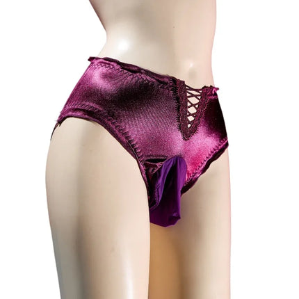 Large Size Satin Mesh Sissy Pouch Panties Mens Sexy Lingerie Underwear Femboy Bullet Separation Briefs Crossdressers Transgender