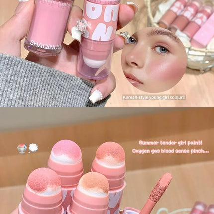 SHAQINUO Double-ended Liquid Blush with Dizzy Dye Brush, Natural, Complexion-enhancing, Low-saturation, Matte Blush Liquid