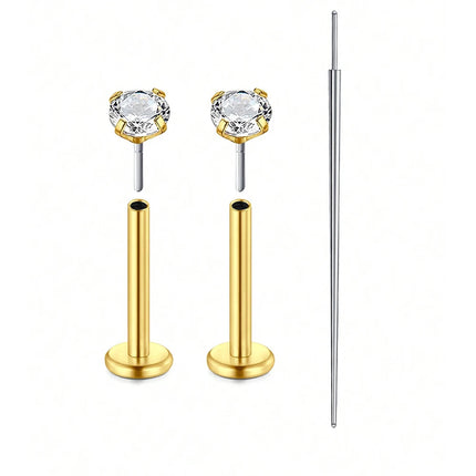 3PCS Threadless Push In Nose Studs Stainless Steel Labret Piercing Jewelry For Tragus Monroe Lip Helix Cartilage Earrings Studs