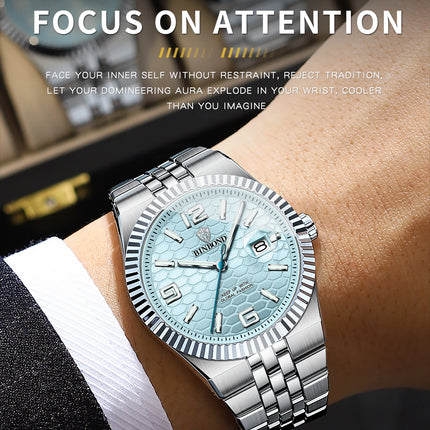 BINBOND Top Brand Quartz Watch For Men Luxury Stainless Steel Waterproof Luminous Watch Fashion Date Display Business Men Watch