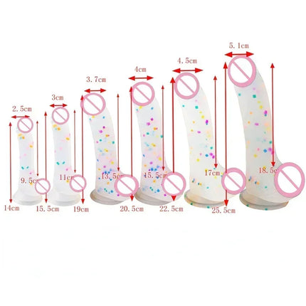 Confetti Dildo Realistic Clear Silicone Dildo, with Strong Suction Cup for Hands-Free Play, Realistic Penis for Women and Couple