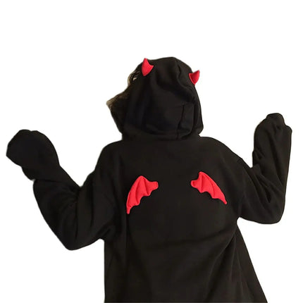 Clothes Retro Charm Personality Hoodies Devil Horns Sweatshirts Zip Up Hoodie Loose Pullovers Long Sleeve Tops Streetwear