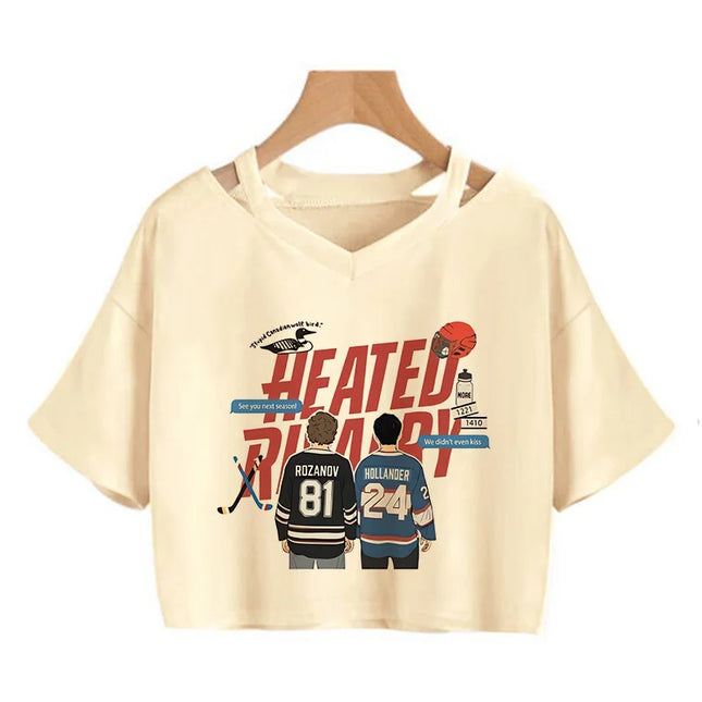 Hot Heated Rivalry Print Cropped T Shirt Women Sexy Graphic CropTops Gothic Vintage T-Shirt Fashion Y2k Streetwear Clothing