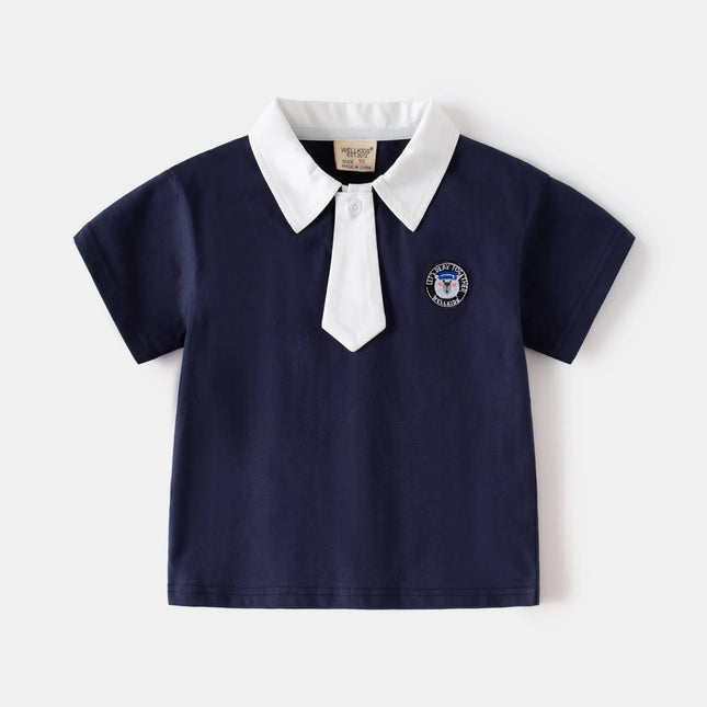 HoneyCherry Boys' Short-sleeved Cotton Polo Shirt, New Summer Style, Children's Solid Color and Breathable Polo Shirt