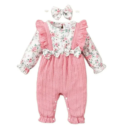 0-18 Months Newborn Baby Girl Romper Cute Floral Long Sleeve with Bow Bodysuit+Headband Infant Girl Spring&Autumn Jumpsuit