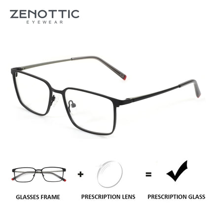 ZENOTTIC (S Size) Metal Rectangle Custom Prescription Eyeglasses For Men Anti Blue Light Myopia Optical Classes Progressive Lens