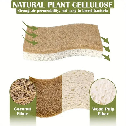 1/6/12PCS Natural Cellulose & Coconut Kitchen Sponge - White for Dishes