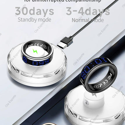 SR16 Smart Ring 3D LED Display Screen Call ID Reminder Heart Rate Sleep Monitoring 5ATM Waterproof Wireless Charging Rings 2025
