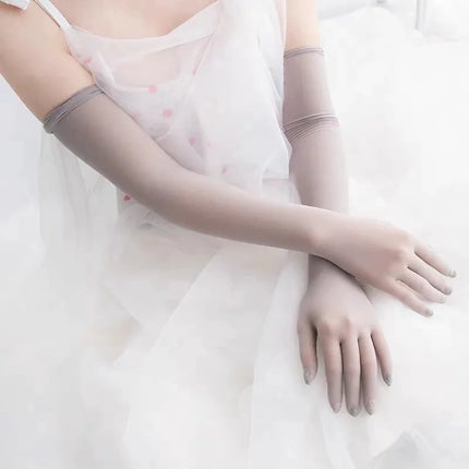 Sexy Lace Thin Transparent Hollow Breathable Long Gloves Seamless High Elasticity Solid Women Man White Black Stocking Gloves