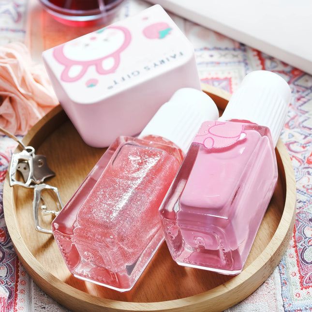 S06 Strawberry Rabbit  2-Bottle Set Nail Polish No-Bake Quick-Dry Long-Lasting Peelable Water-Based Triple Color Nail Polish