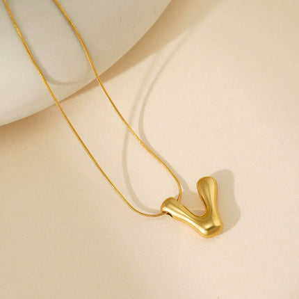 CARLIDANA Initial Stainless Steel Women Gold Plated Bubble Balloon Letter Personalized Round Snake Chain Chunky Name Necklace
