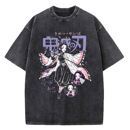 Japanese Anime Demon Slayer Printed Washed T-shirt Men Manga Casual T-shirts Harajuku Male Cotton T-shirt