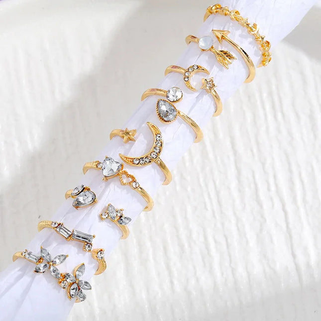 9Pcs/Set Vintage Gold Color Love Heart Butterfly Metal Rings Set for Women Simple  Assembly Rings Paty Jewelry Gift Accessries