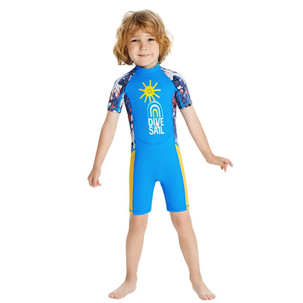 Children's Swimsuit Boys and Girls One-Piece Short-Sleeved Beach Sun Protection Professional Training Swimsuit