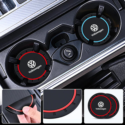 2Pcs Car Silicone Anti-Slip Water Cup Drink Mat Bottle Cup Coaster Mat For VW GTI Polo Golf Passat Scirocco Tiguan Jetta T-ROC