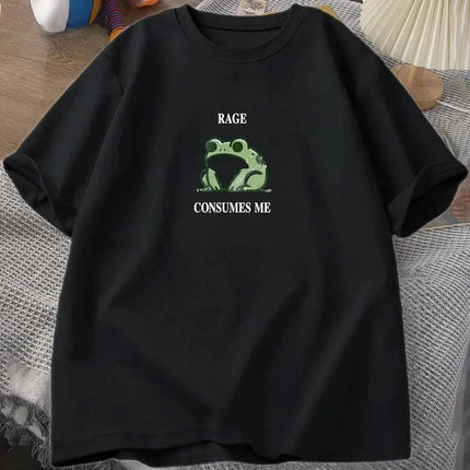 Rage Consumes Me Frog Vintage T Shirt Women Tee Nature Lover Silly Frog Retro T-Shirt Women Clothing Short Sleeve Top