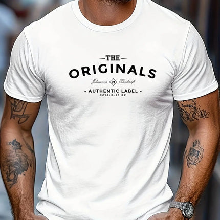 100% pure cotton men's loose T-shirt breathable casual fashion letter pattern printed short sleeved round neck top