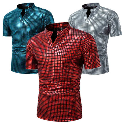 Summer New Men Stand Up Collar Polo Shirt Fashion Homme Daily Casual Lightweight Breathable Small Elastic Checkered Pullover